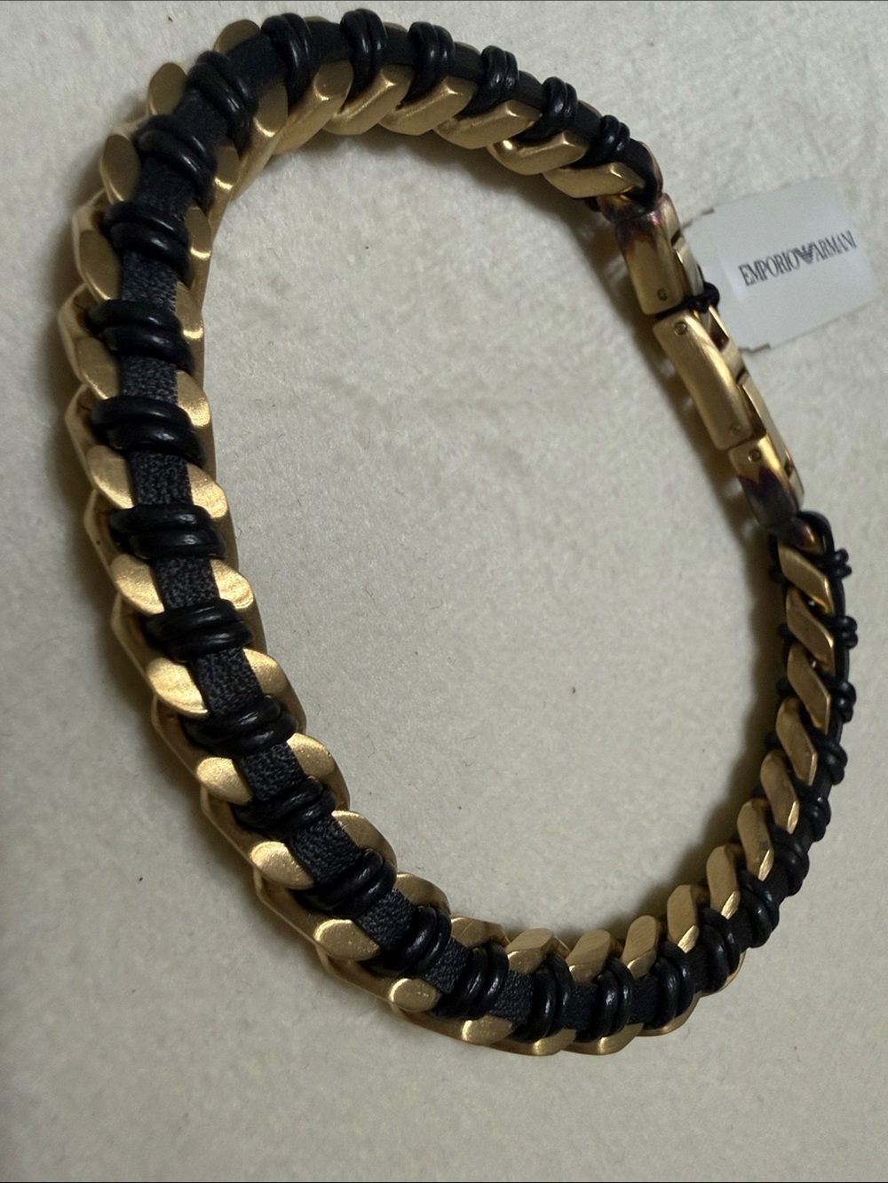 Emporio Armani Black and Gold Braided Link Necklace
